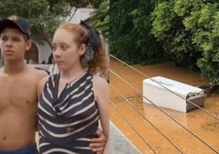 Elivandra e seu esposo Rulian sobreviveram à enchente. (Foto: Reprodução/TV Tribuna).