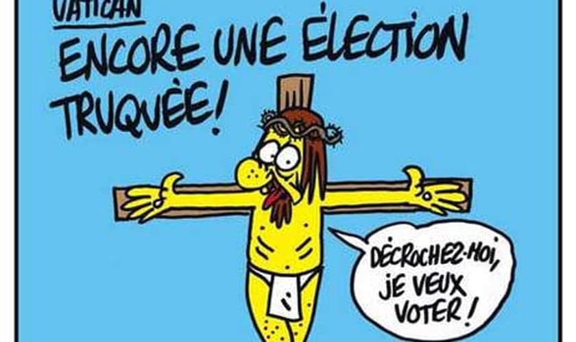 Capa da Charlie Hebdo, satirizando a escolha do papa