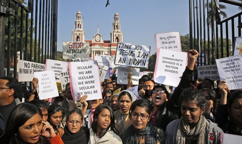 Cristãos protestam contra a perseguição religiosa na Índia (Foto: Getty)