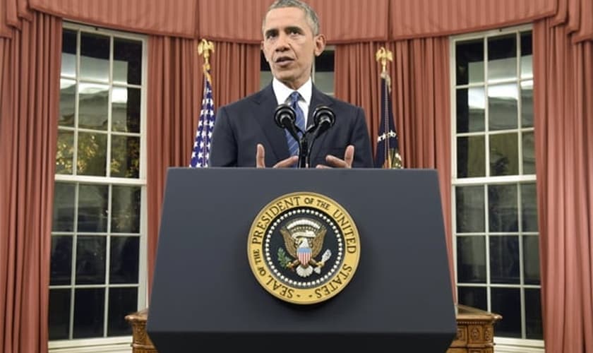 O presidente americano, Barack Obama, durante pronunciamento ao vivo direto da Casa Branca. (Foto: Saul Loeb/Efe)
