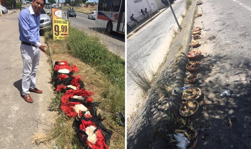 A igreja foi alvo de rituais com nove galinhas mortas e 24 alguidares com oferendas. (Foto: Reprodução/Facebook)