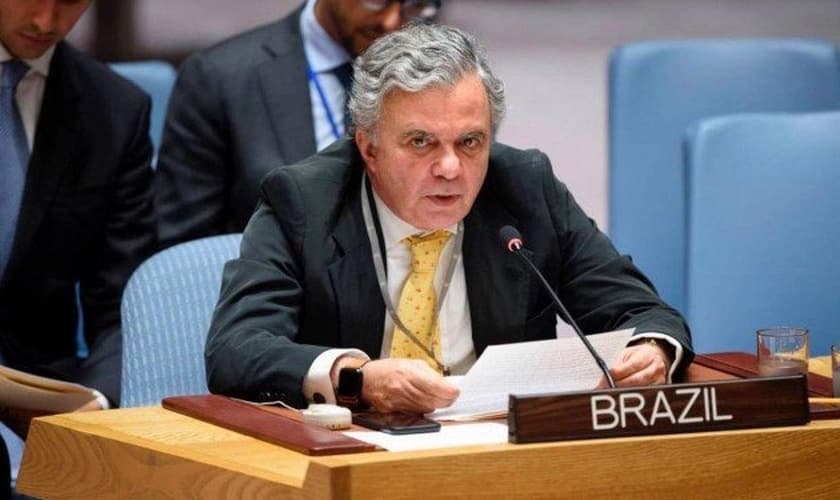 O embaixador brasileiro na ONU, Frederico Meyer, em discurso no Conselho de Segurança. (Foto: Reprodução/Twitter)