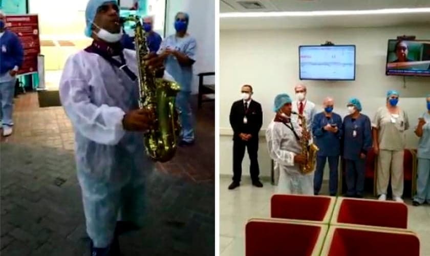 Pastor Kleber Ferraz tocou saxofone em hospital da Zona Norte de São Paulo. (Foto: Arquivo pessoal)