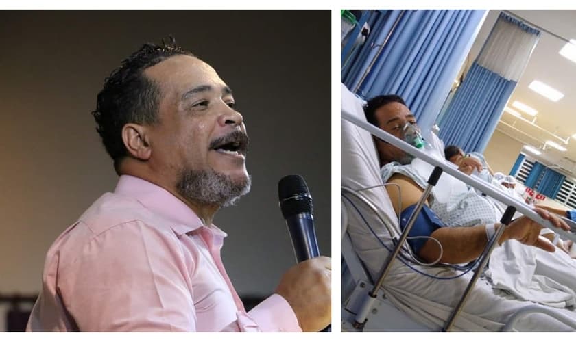 Reverendo Sergio Melo, antes e durante internação por Covid-19. (Foto: Reprodução/Facebook)