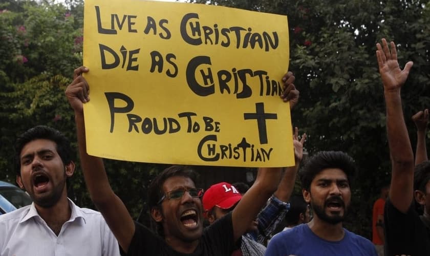 Cristãos se manifestam contra a intolerância religiosa na Índia. (Foto: The CSF)