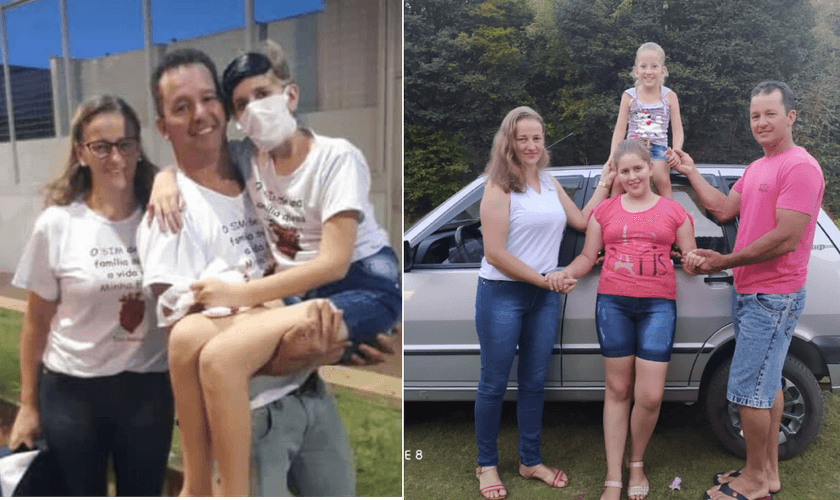 Os pais com Larissa e Josiane: meninas têm miocardiopatia dilatada, uma doença no músculo do coração. (Foto: Arquivo pessoal)