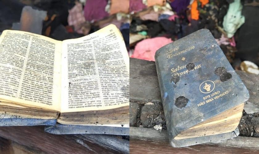 O Novo Testamento foi encontrado em meio às cinzas intacto. (Foto: Portal Nova Santa Rosa).