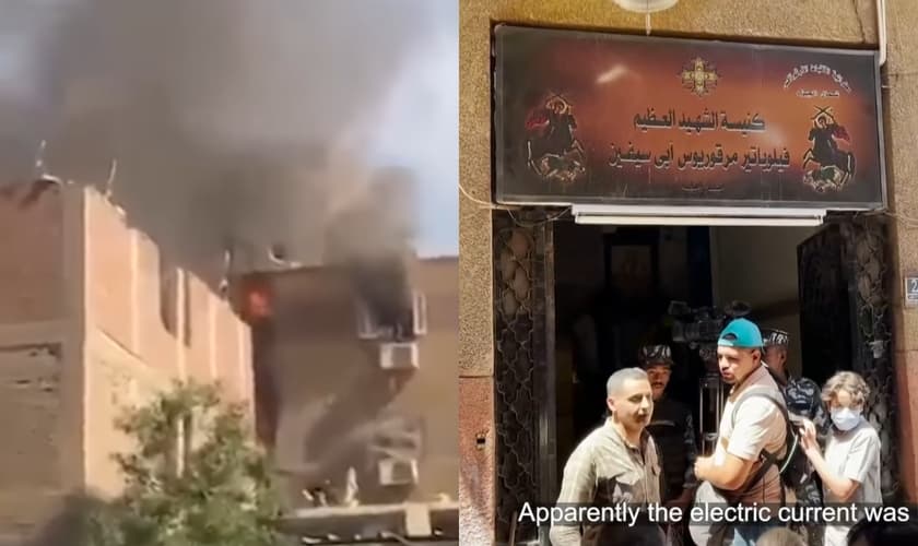 Um incêndio destruiu a igreja Mártir Abu Sefein, no Cairo, neste domingo (15). (Foto: Reprodução/On Demand News/Reprodução/Global News). 