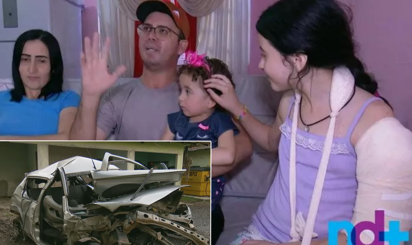 Família Silva sobrevive a grave acidente na BR 101, em SC. (Captura de tela/YouTube/ Balanço Geral Joinville)