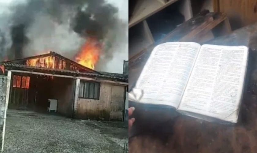 Apenas a Bíblia sobreviveu às chamas. (Foto: Reprodução/ND Mais).