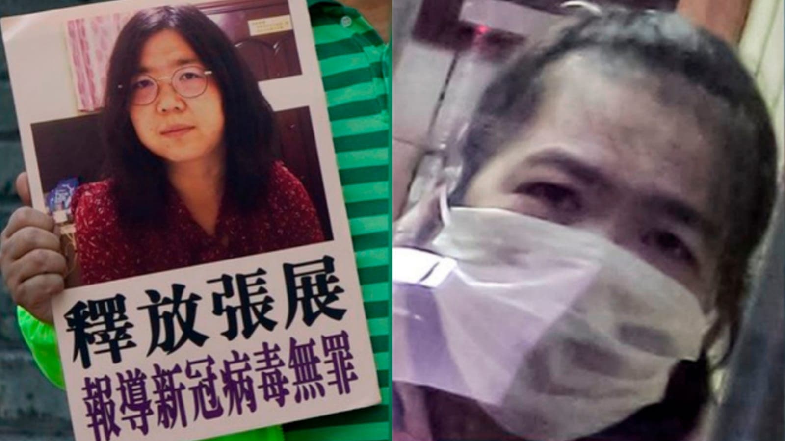 A jornalista Zhang durante seu julgamento (à direita). (Foto: Radio Free Asia).
