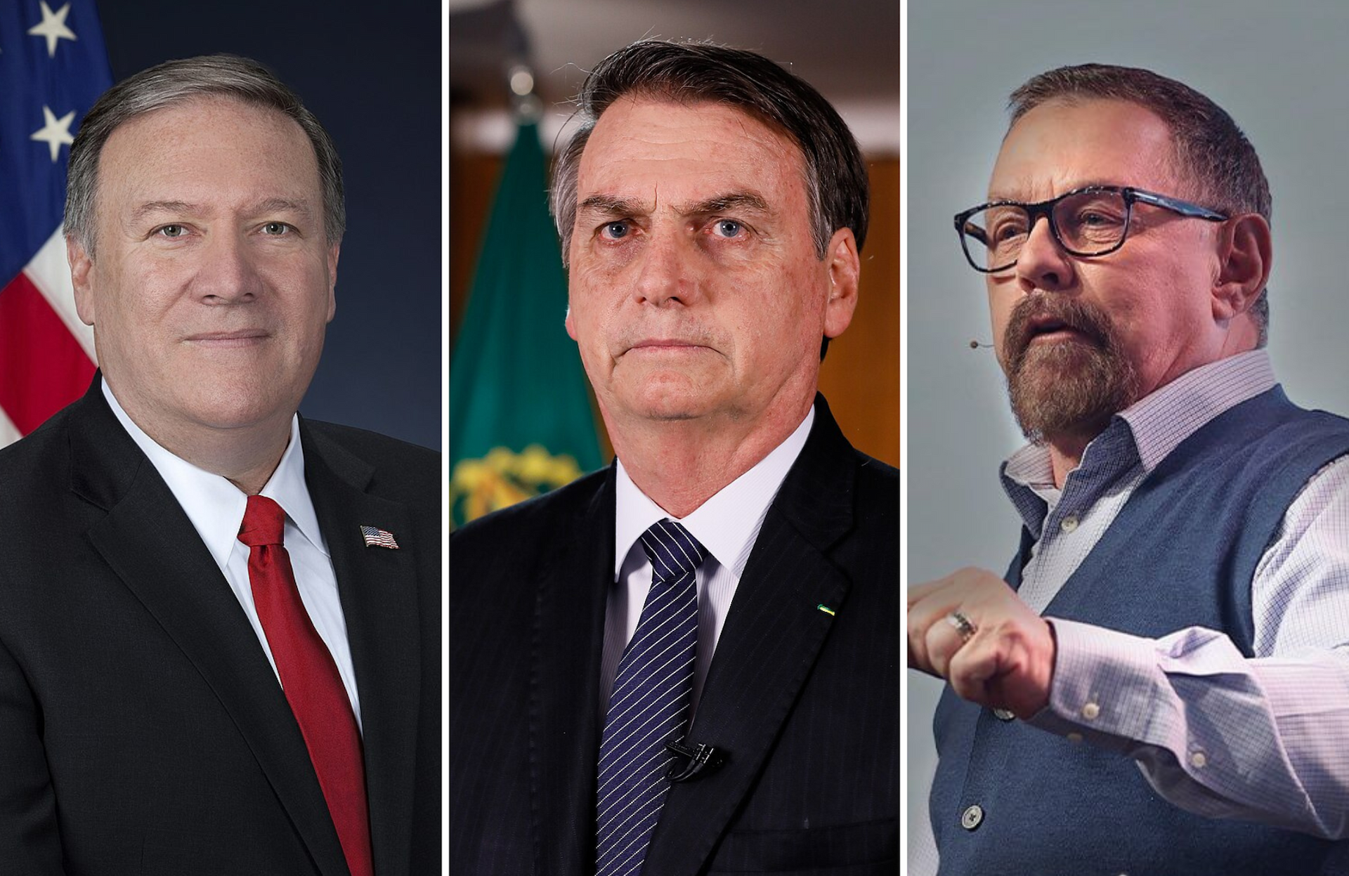 Primeiros colocados na lista ‘Amigos de Israel 2023’: Mike Pompeo, Jair Bolsonaro e Larry Huch. (Foto: Wikipedia/Instagram/larryhuchministries)