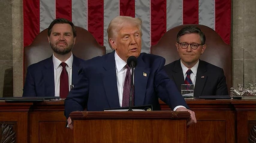 Donald Trump durante discurso sobre o Estado da União, no domingo, 04 de março de 2025. (Captura de tela/YouTube/FOX 5 Nova York)
