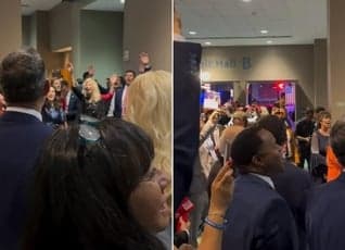 O momento de adoração aconteceu na festa de vitória de Trump. (Foto: Reprodução/Instagram/Lisa Boothe).