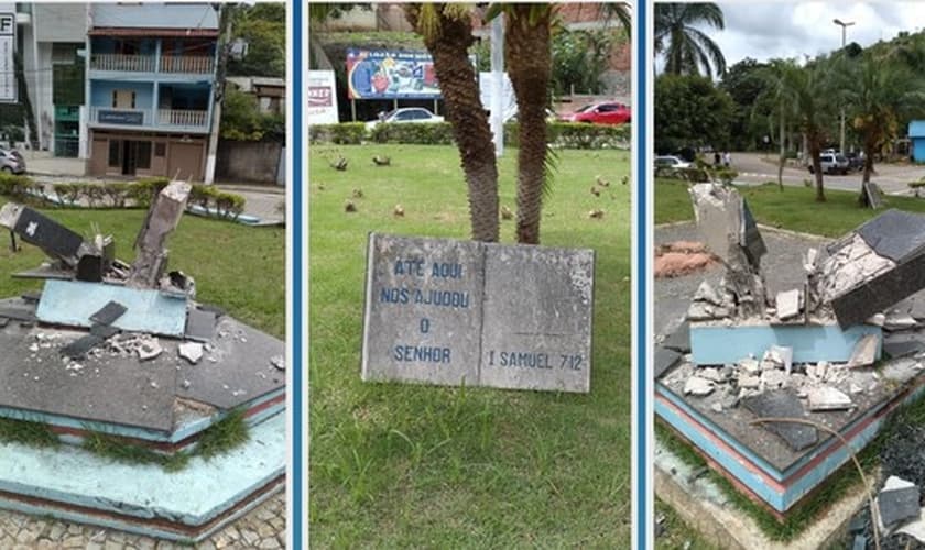 Monumento da Bíblia foi removido para dar lugar a enfeites de Natal. (Foto: Reprodução / Portal Caparaó)