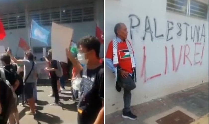 Manifestação impediu a realização de uma feira de universidades israelenses na Unicamp. (Captura de tela/R7)