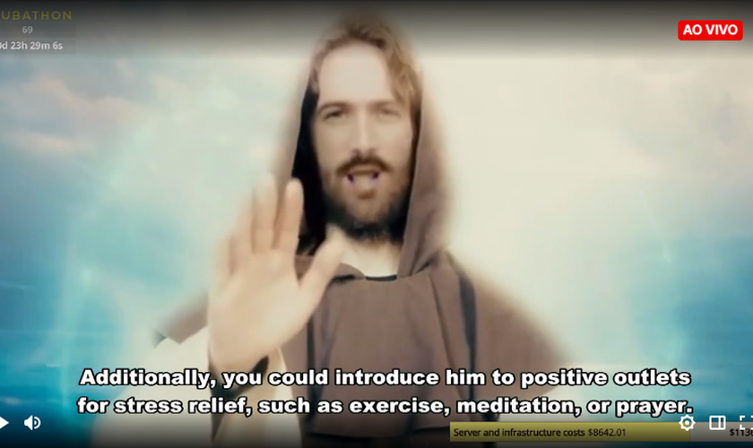 A live no Twitch oferece interação com um “Jesus digital”. (Foto: Reprodução/Twitch/ask_jesus).