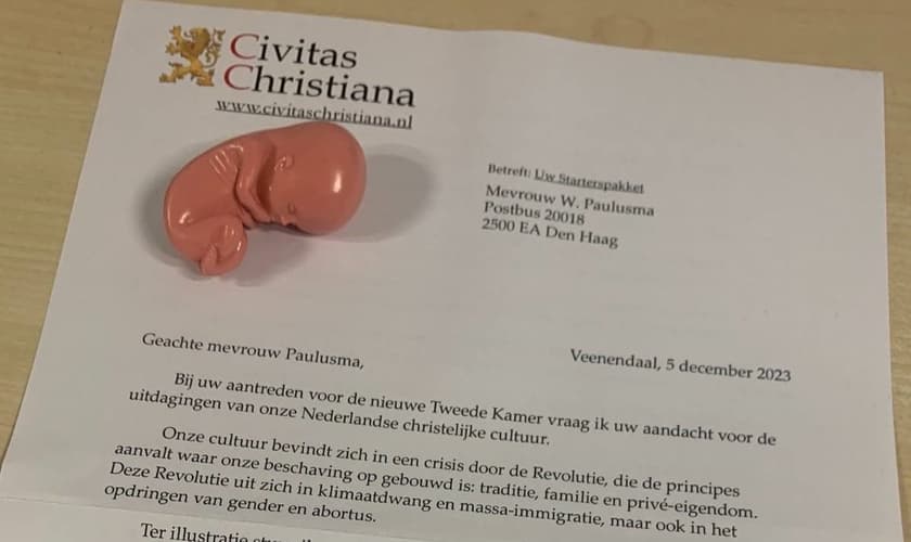 Carta da Civitas Christiana enviada aos deputados holandeses. (Foto: X/Wieke Paulusma)