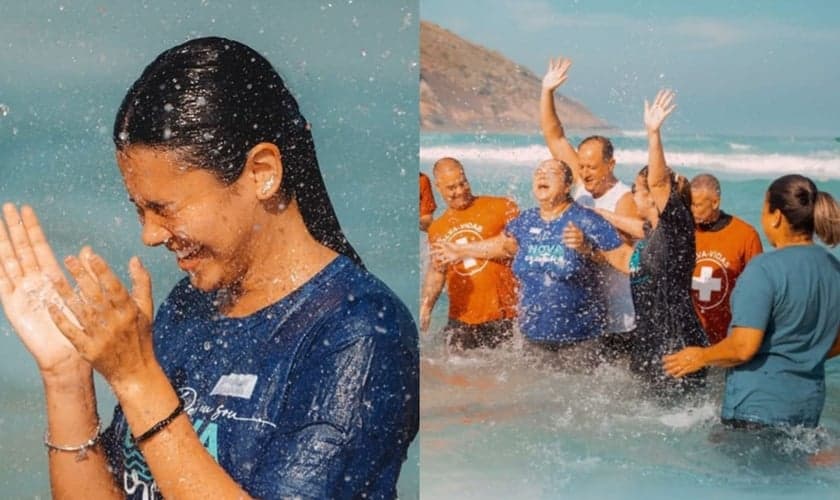 O batismo aconteceu na praia do Recreio. (Foto: Instagram/Igreja Batista Atitude Sede).