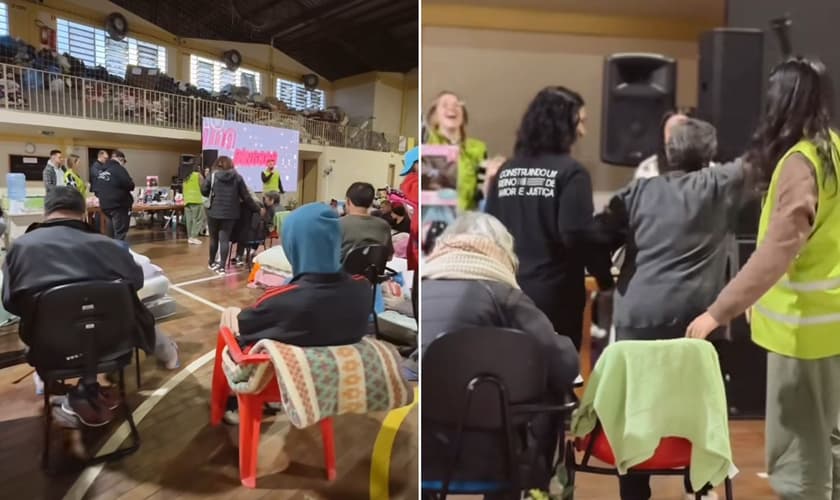 As vítimas no abrigo onde foi realizado o bingo. (Foto: Reprodução/Instagram/Brasa Church)
