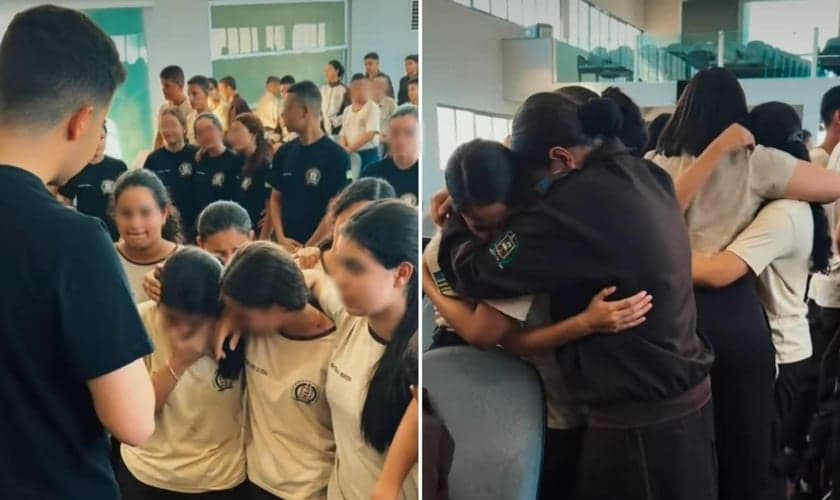 A Aviva School compartilhou o amor de Deus no Colégio Estadual da Polícia Militar. (Foto: Reprodução/Instagram/Lucas Teodoro).