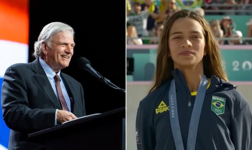 Franklin Graham e Rayssa Leal. (Foto: Reprodução/YouTube/Olympics/Facebook/Franklin Graham)