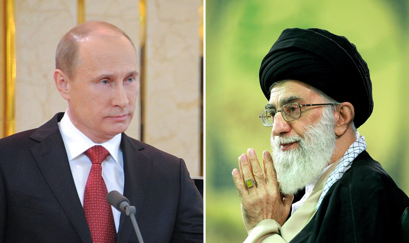 Vladimir Putin, o presidente da Rússia; Ali Khamenei, o Líder Supremo do Irã. (Fotos: Wikipedia)