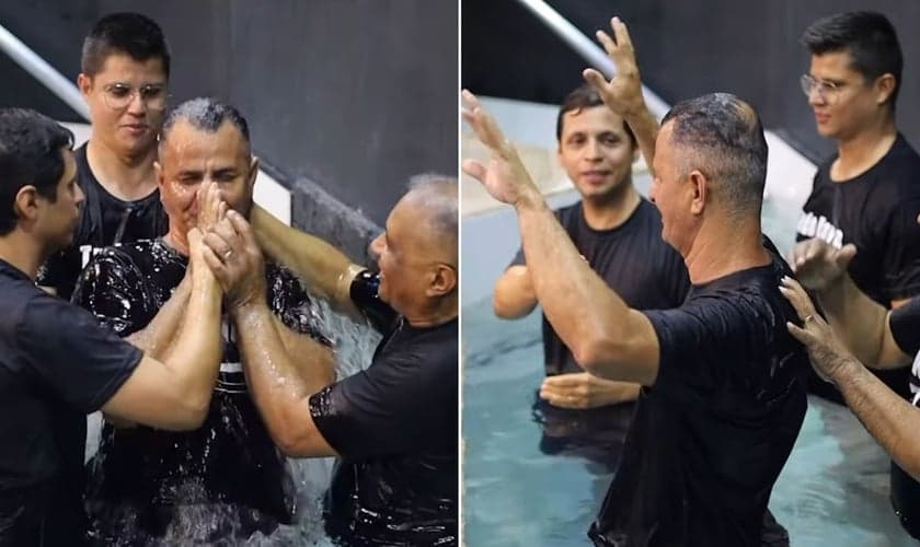 João Batista sendo batizado. (Foto: Reprodução/Instagram/Ministério Luz no Silêncio)