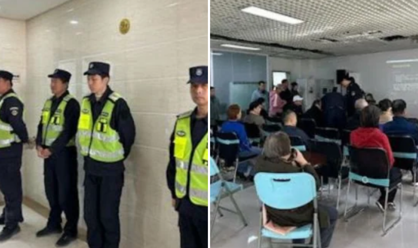 Policiais na Igreja de Sião de Pequim, em 20 de outubro. (Foto: X).