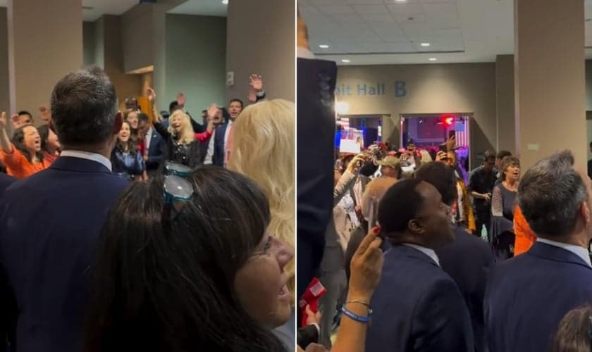 O momento de adoração aconteceu na festa de vitória de Trump. (Foto: Reprodução/Instagram/Lisa Boothe).