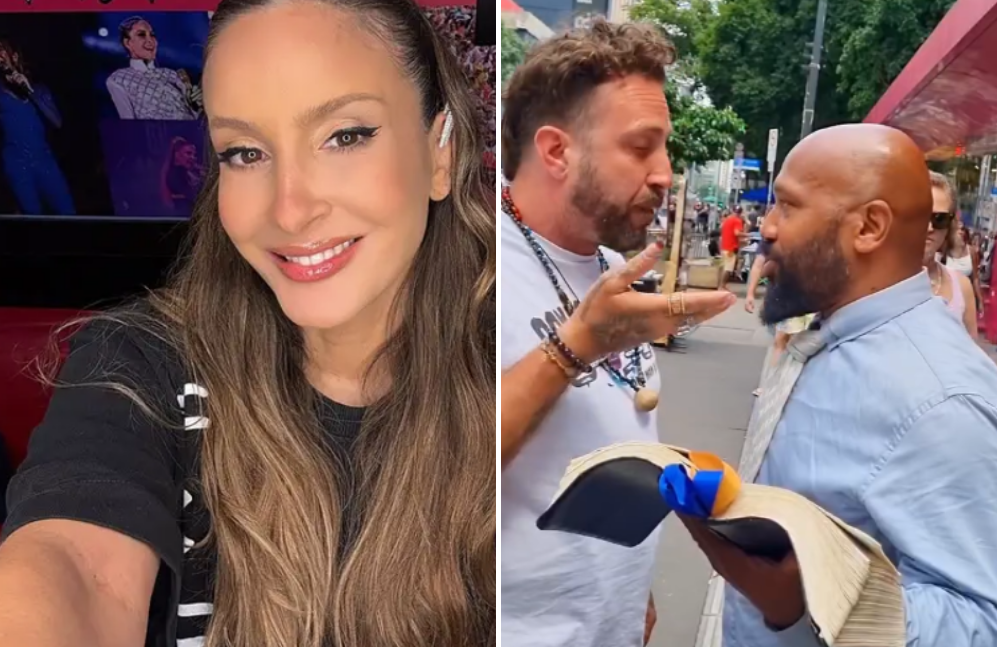 A cantora Claudia Leitte; o pregador da Avenida Paulista. (Foto: Reprodução/Instagram/Claudia Leitte/Captura de tela/Instagram/irpretth)