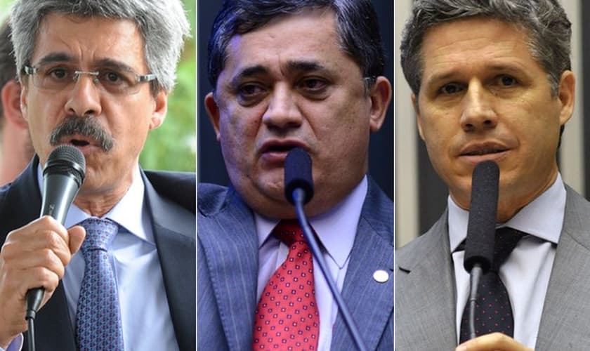 Os deputados Luiz Sérgio (RJ), José Guimarães (CE) e Paulo Teixeira (SP), que disputam as preferências do PT para a vaga de vice-presidente da Câmara