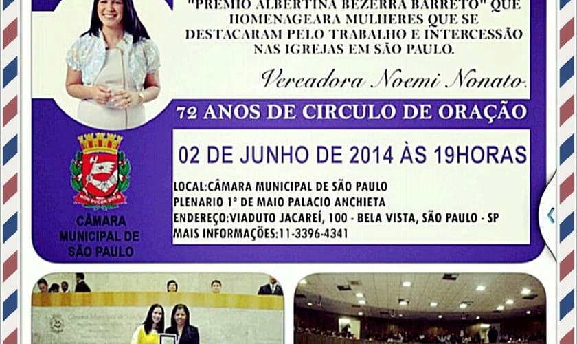 Noemi Nonato realizará sessão solene pelo Dia do Círculo de Oração