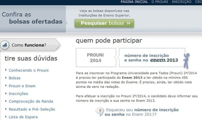 Site do Prouni já tem aberta a pesquisa das bolsas disponíveis