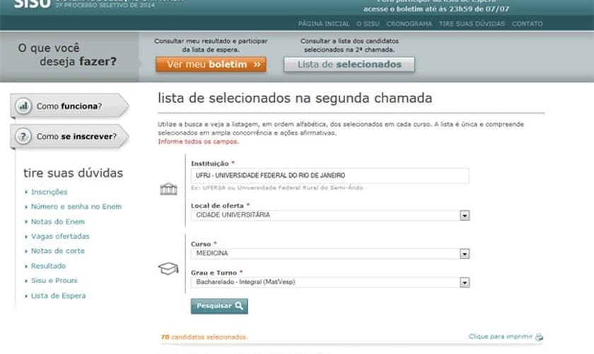 Site do Sisu traz as listas de aprovados nos cursos oferecidos
