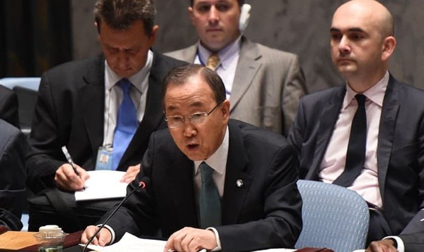O secretário-geral da ONU, Ban Ki-moon, pede cessar-fogo a Conselho de Segurança da ONU.
