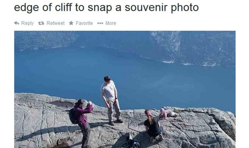 Casal fotografou bebê engatinhando na borda de precipício e foi criticado