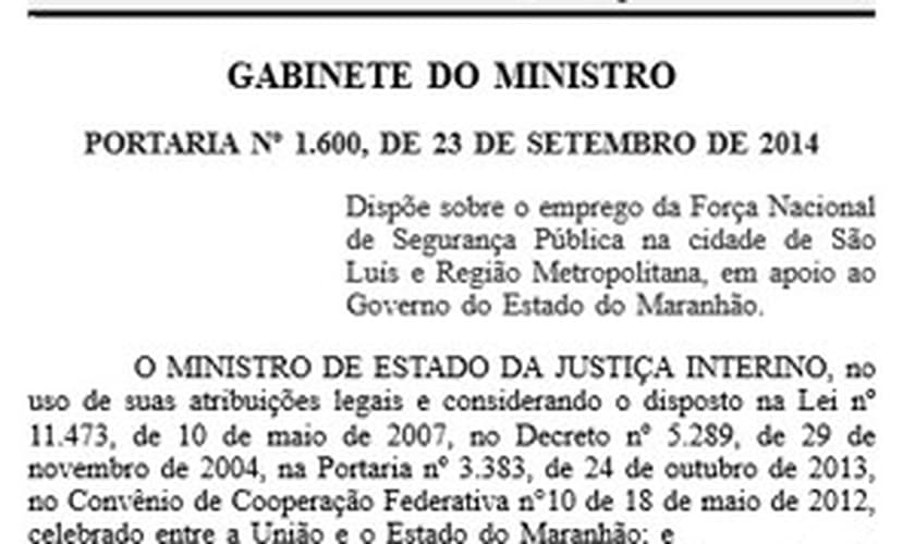 Portaria n.º 1600, de 23 de setembro de 2014