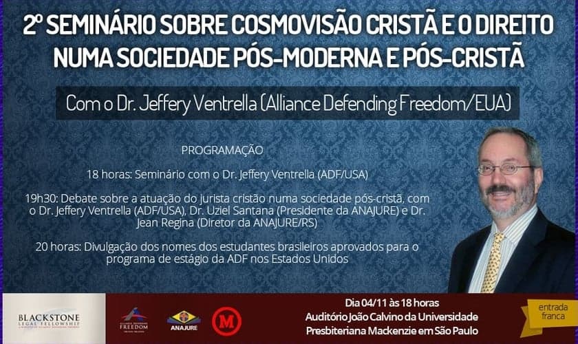 Seminário abordará Cosmovisão Cristã e Direito, em São Paulo (SP)