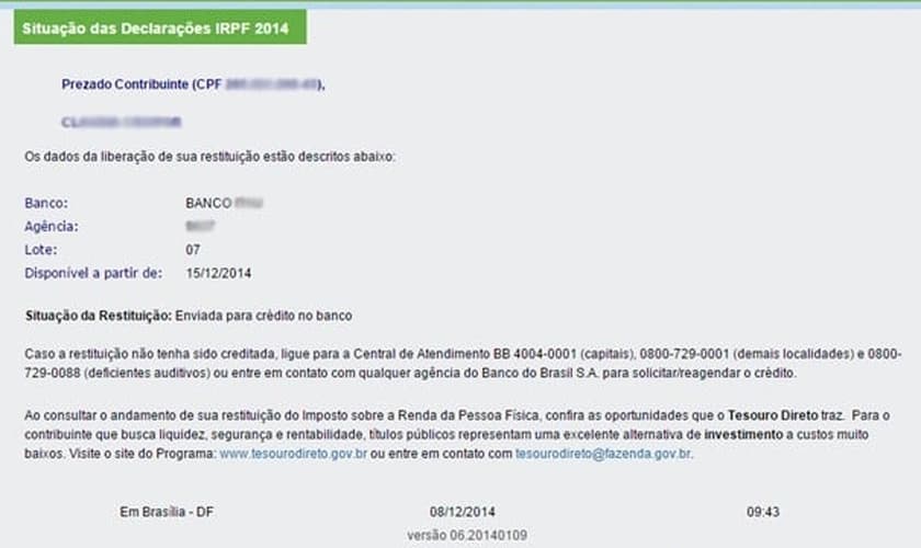 Contribuintes já conseguem checar último lote do IR 2014