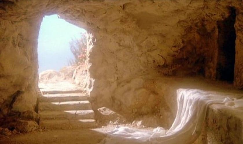 Pintura que remete ao sepulcro de Jesus Cristo após sua ressurreição.