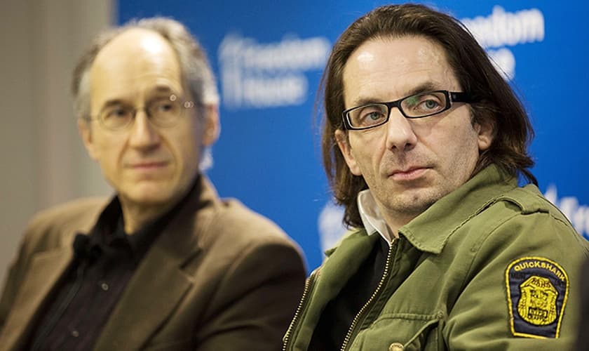 Jean-Baptiste Thoret e Gerard Biard, do "Charlie Hebdo", em Washington (EUA).