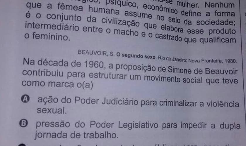 Foto da questão do Enem está circulando pelas páginas e perfis das mídias sociais. (Foto: Facebook)