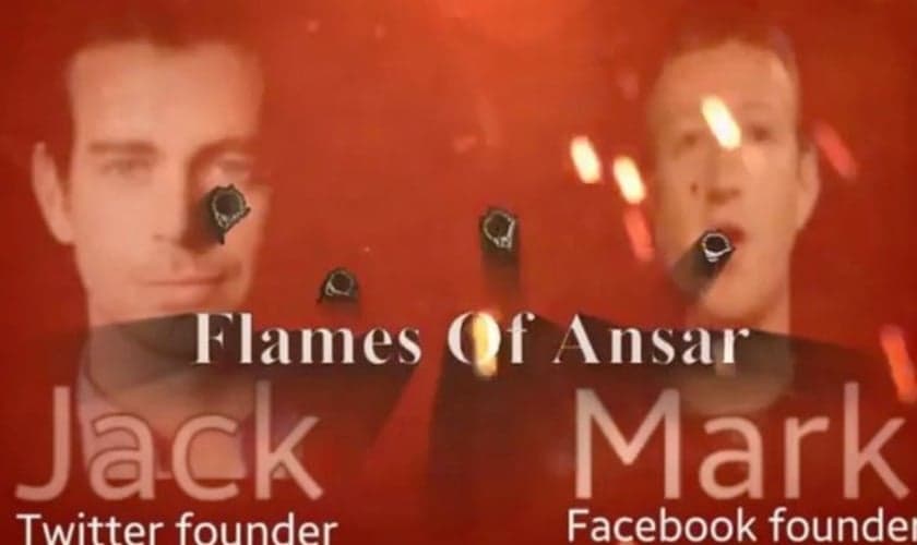 O vídeo mostra as imagens de Jack Dorsey, fundador do Twitter e Mark Zuckerberg, fundador do Facebook sendo perfurados por balas. (Foto: Reprodução)