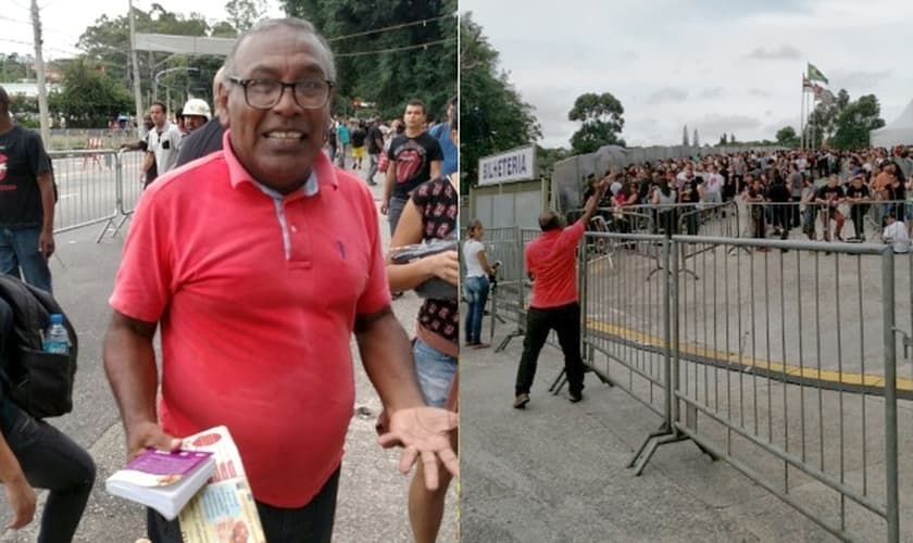 Orlando Torres, membro da igreja Assembléia de Deus, aproveitou a fila do show dos Rolling Stones para evangelizar. (Foto: Renata Nogueira/UOL)