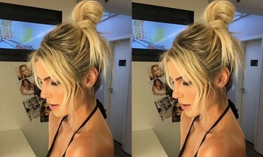 A atriz Julia Faria posa com seu messy bun. (Foto: Reprodução/Jobosco)