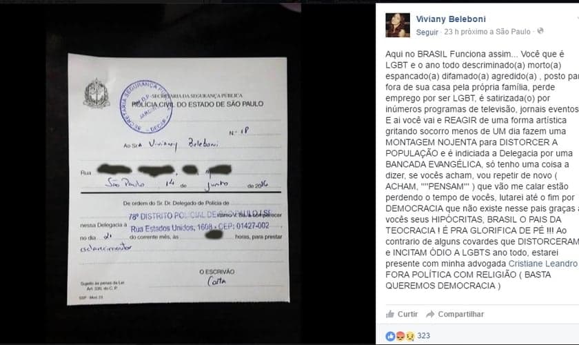 O transexual chegou a criticar a intimação em um post de sua página das mídias sociais. (Foto: Facebook)