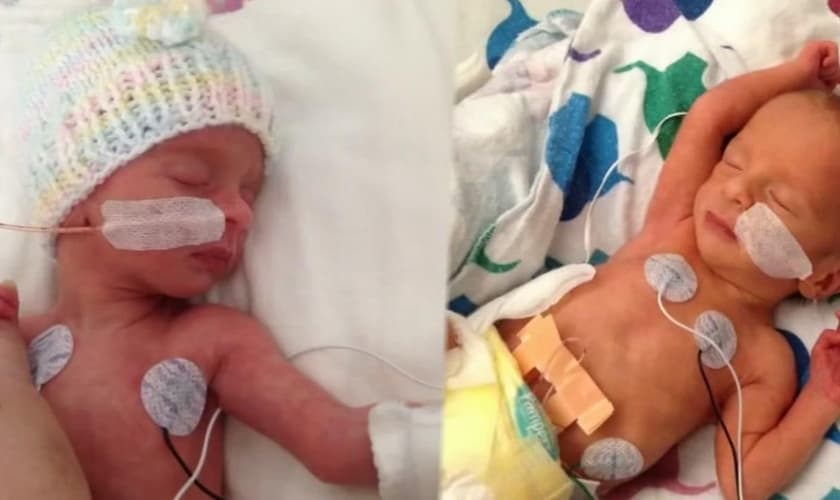 Nico e Camila nasceram na última semana e conheceram os braços de sua mãe. (Foto: Reprodução/ABC 7 News)