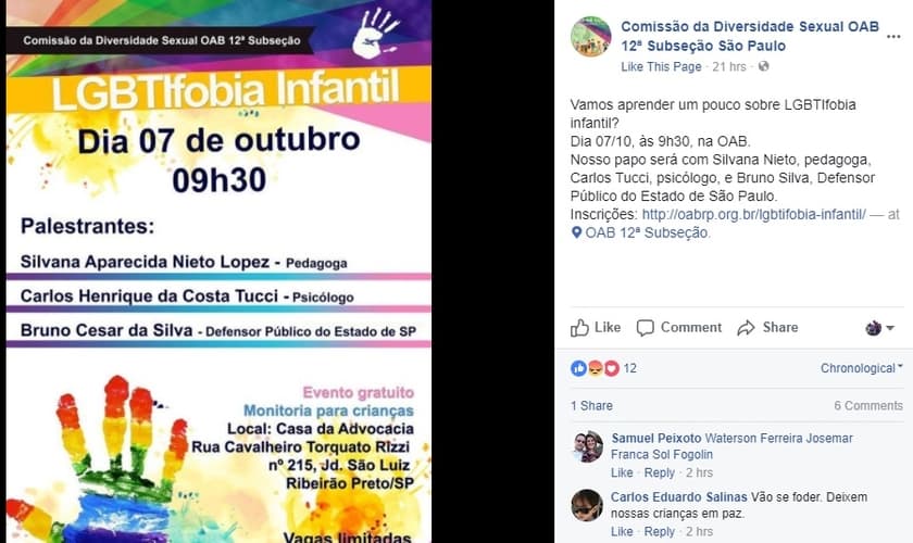 Publicação no Facebook, divulga a realização do evento. (Imagem: Facebook)
