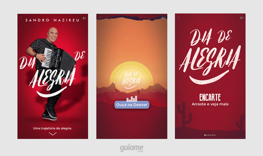 O produto para o cantor Sandro Nazireu tem links para o Spotify, Deezer e YouTube. (Fotos: Reprodução).